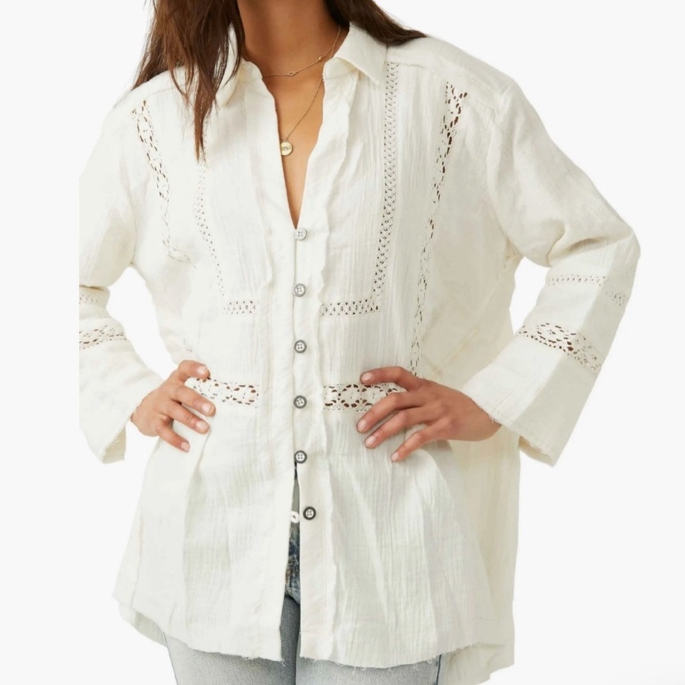 We The Free Ivory Lace Button-Down Shirt